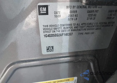 2010 Buick Lacrosse Cxl z USA, uszkodzony, nr VIN 1G4GD5EG2AF146397